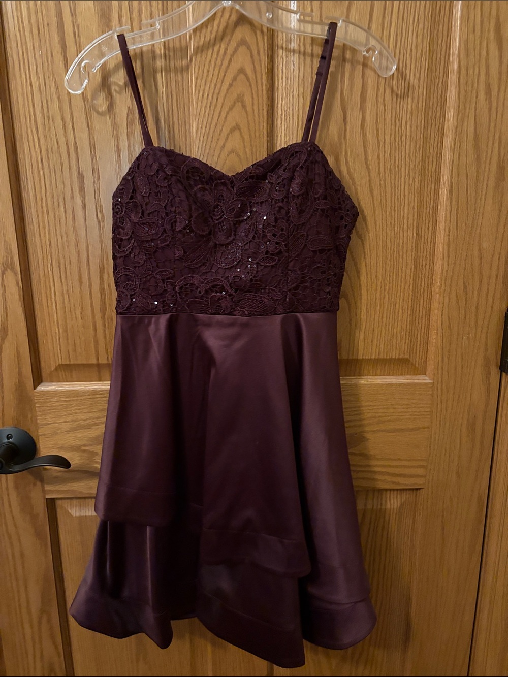 Lace Bustier Satin Skater Dress - Wine Size 7